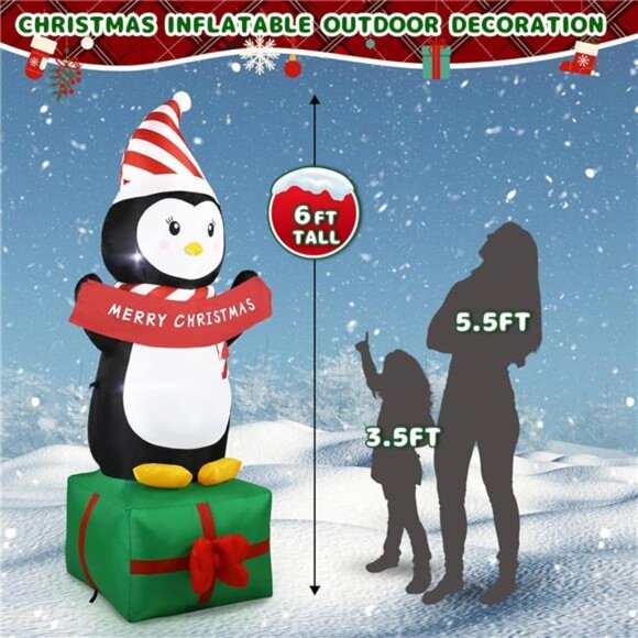 6FT Christmas Penguin Inflatables Decoration with LED Lights, Blow Up Decoration - Picture 4 of 6